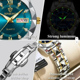 ساعت مچی عقربه ای مردانه نگینی دو تقویم بند الماسی بین باند کد 01