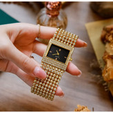 ساعت مچی زنانه تیفانی مکعبی خاص بندپهن نگین دار رنگ ثابت کیفیت عالیTIFFANY