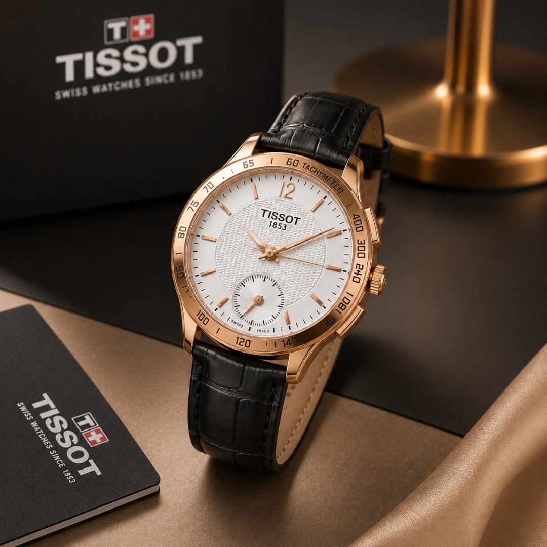 ساعت مچی زنانه تیسوت زیر ثانیه بندچرم درجه یک رنگ ثابت ضداب کیفیت عالی TISSOT