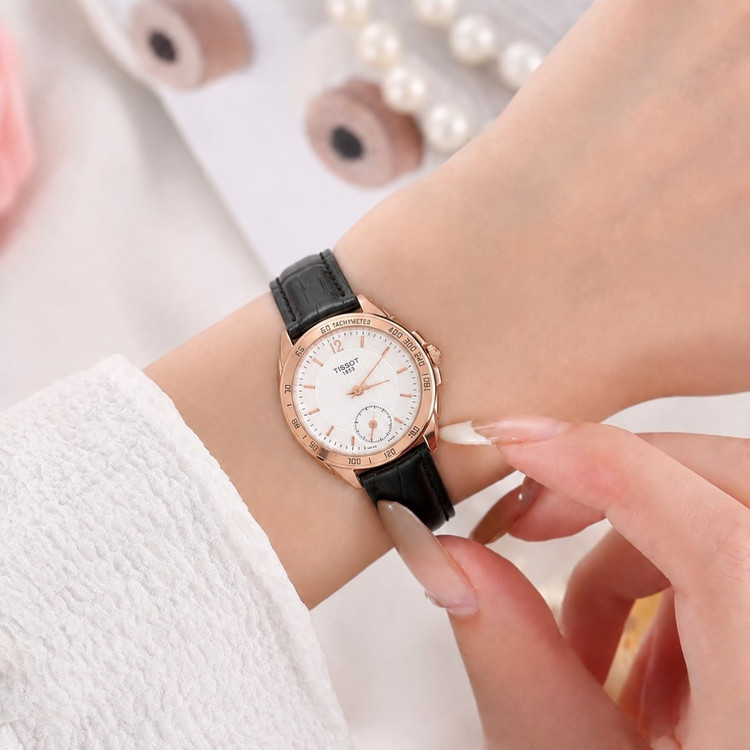 ساعت مچی زنانه تیسوت زیر ثانیه بندچرم درجه یک رنگ ثابت ضداب کیفیت عالی TISSOT