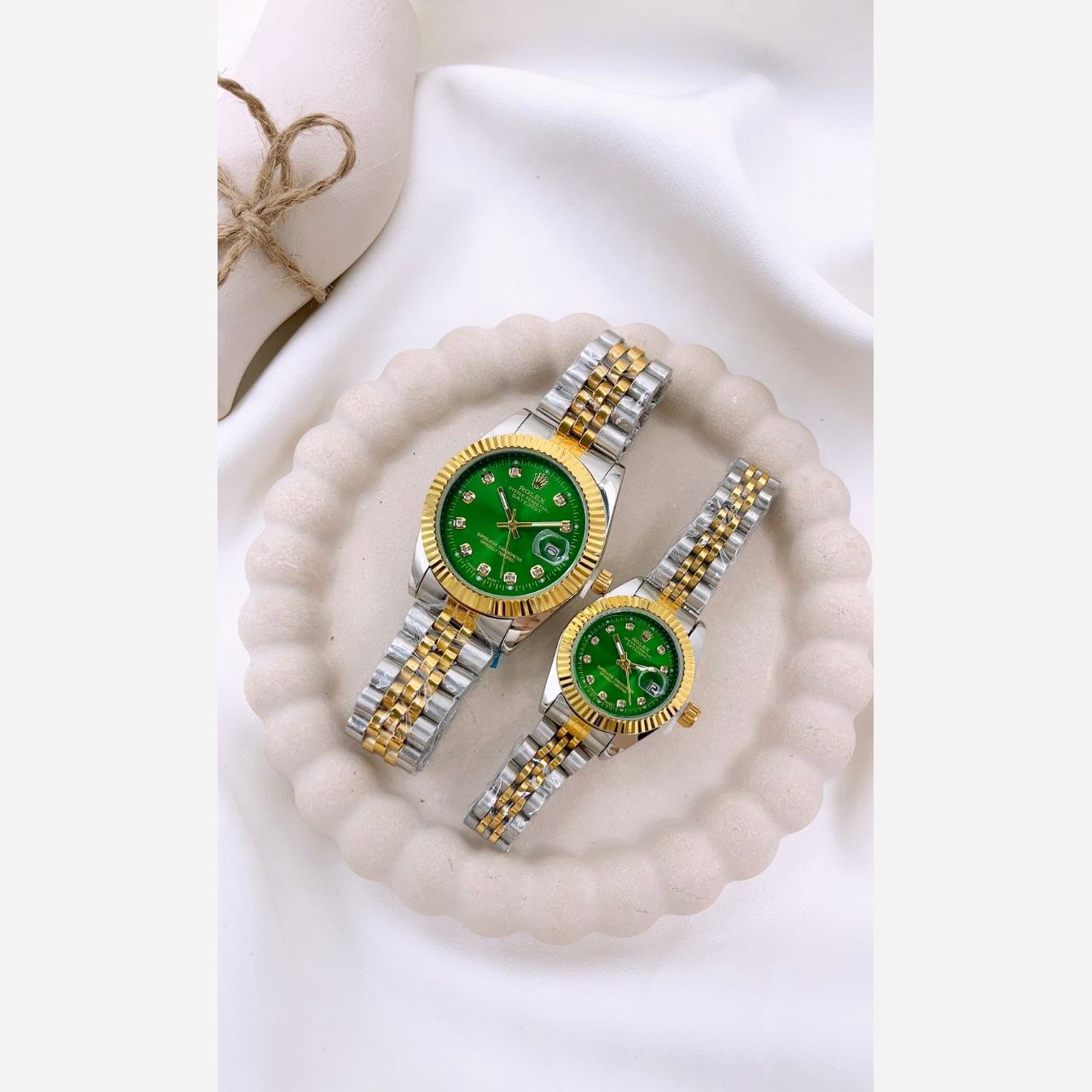 ساعت مچی زنانه مردانه ست سبز رولکس رنگ ثابت تضمین کد5009