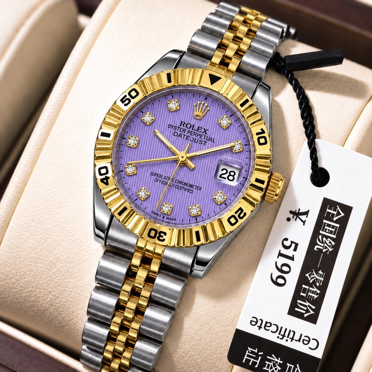 ساعت مچی زنانه رولکس تقویم تلسکوپی بند اجری رنگ بندی دار کیفیت عالی..ROLEX