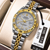 ساعت مچی زنانه رولکس تقویم تلسکوپی بند اجری رنگ بندی دار کیفیت عالیROLEX