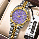 ساعت مچی زنانه رولکس تقویم تلسکوپی بند اجری رنگ بندی دار کیفیت عالیROLEX