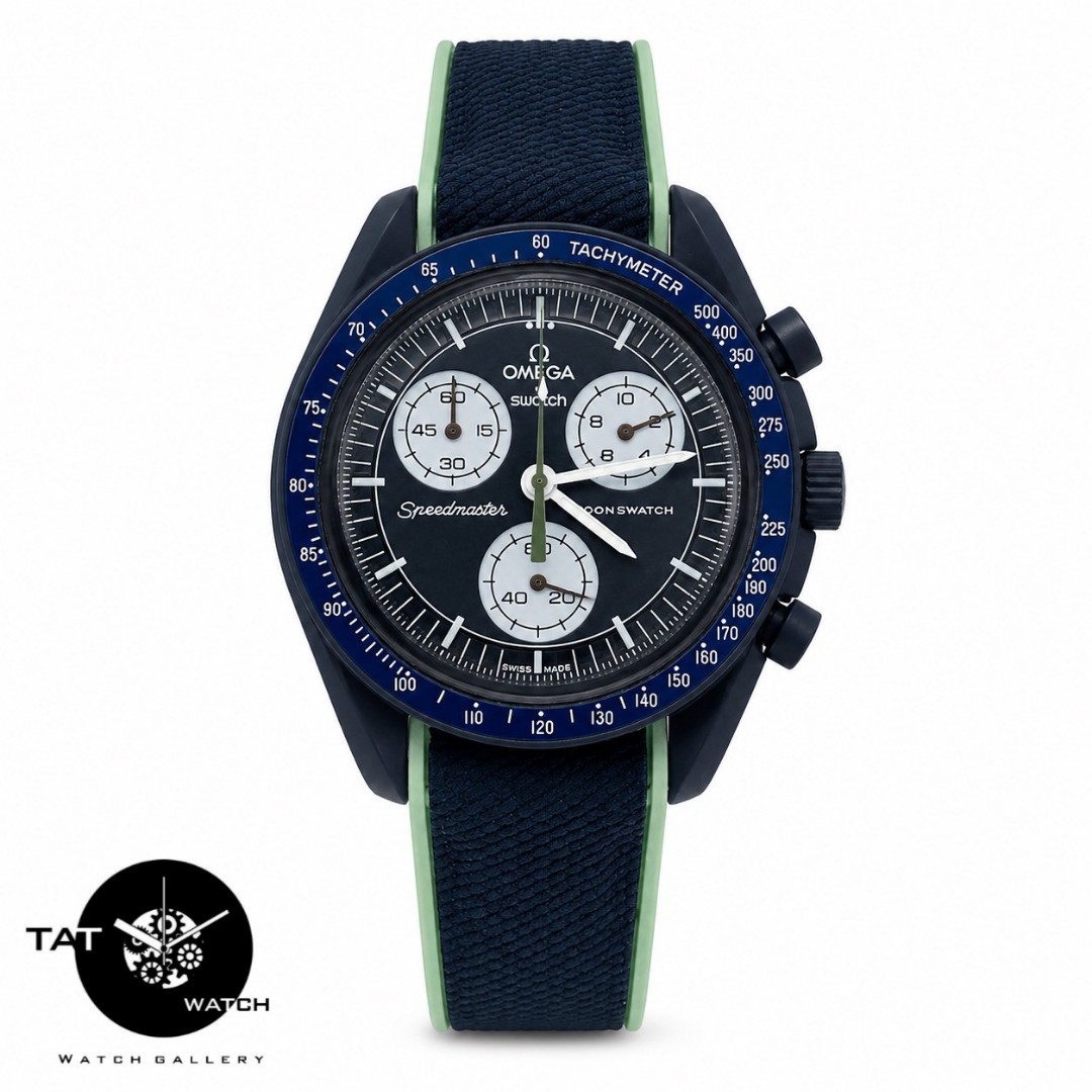 ساعت مردانه زنانه امگا سواچ زمین earth قاب فلزی بند رابر قفل امگایی 3موتوره با جعبه omega swatch