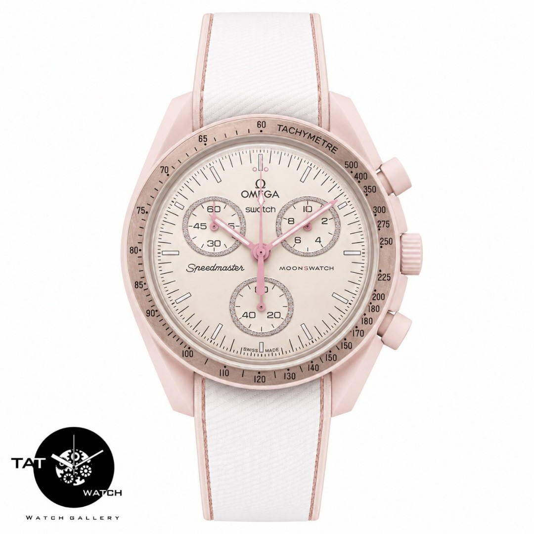 ساعت زنانه امگا سواچ ونوس venus قاب فلزی بند رابر قفل امگایی 3موتوره کرنو با ارسال با جعبه omega swatch ساعت مچی
