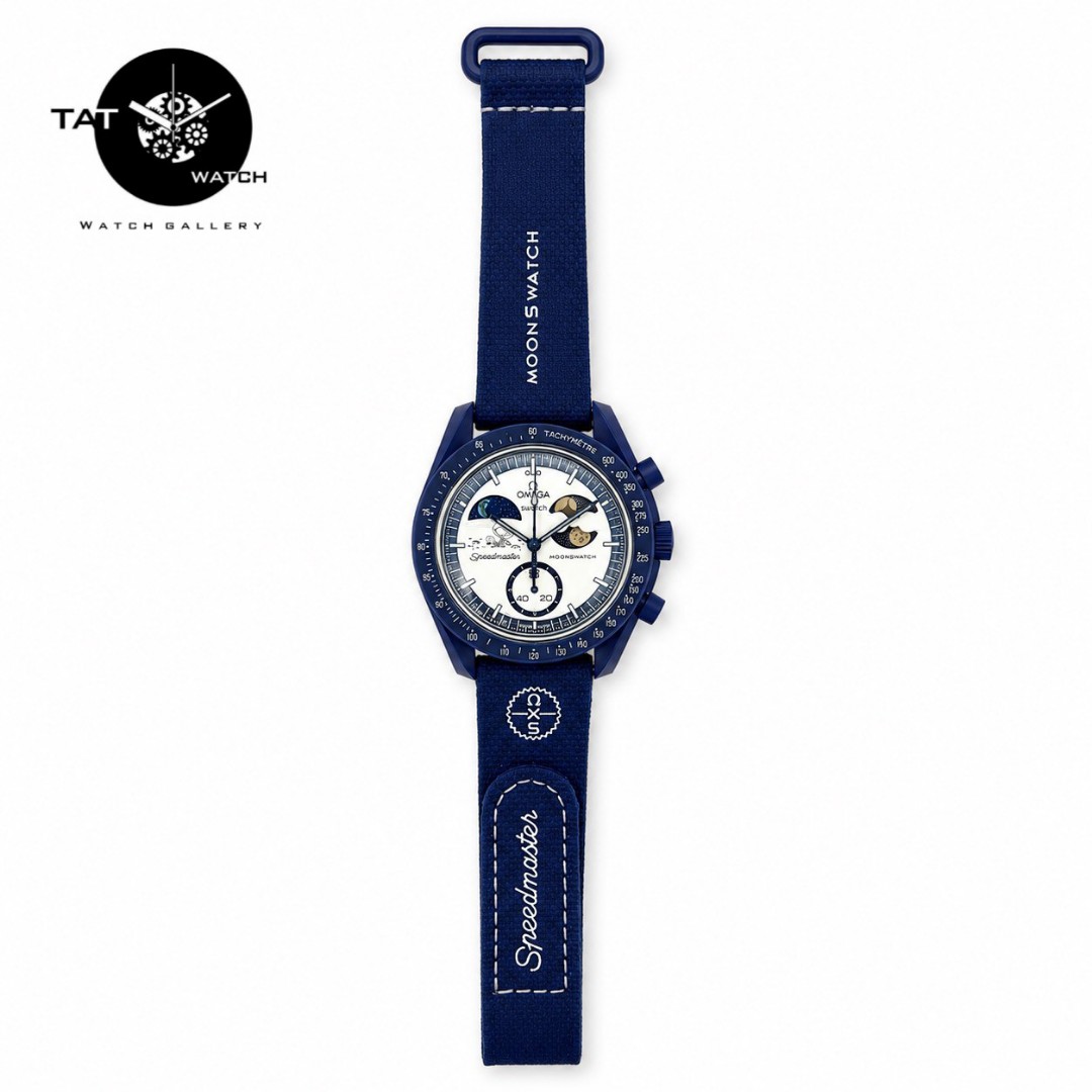 ساعت مردانه زنانه امگا سواچ فاز زمین مون شاین earthphase moonshine برزنتی 3موتوره باجعبه omega swatch ساعت مچی