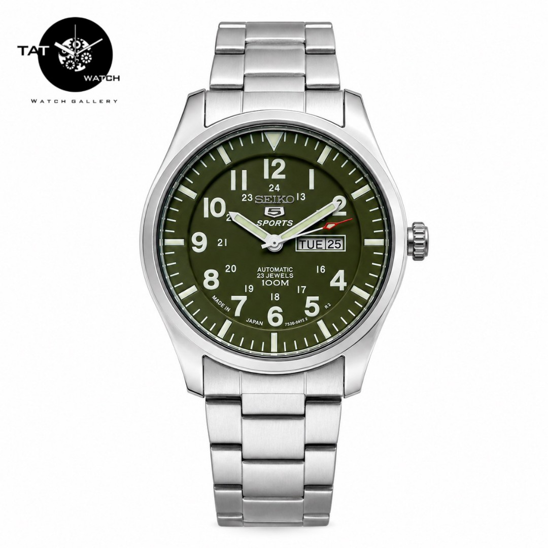 ساعت مردانه سیکو5 موتور آرامگرد بدون صدا دو تقویمه با و جعبه سیکو5 ساعت مچی SEIKO