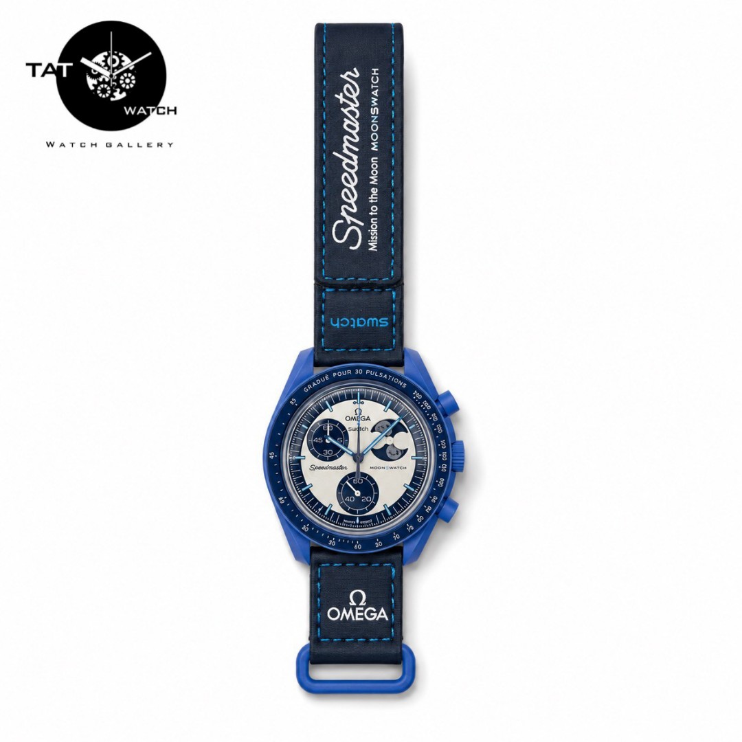 ساعت مردانه زنانه امگا سواچ ماه سوپر بلو Super Blue Moon سه موتوره کرنو با ارسال با جعبه omega swatch ساعت مچی