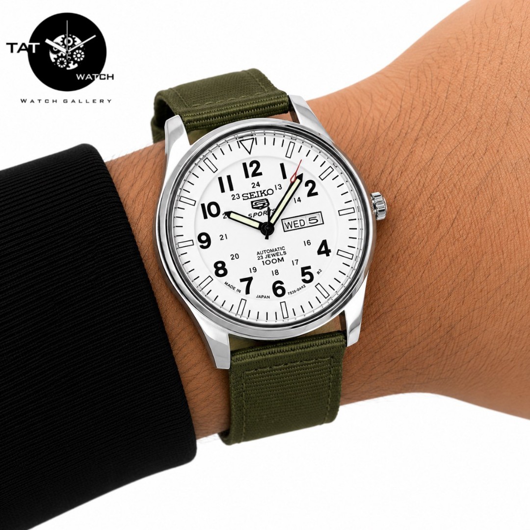 ساعت مردانه سیکو5 خلبانی موتور آرامگرد دو تقویم با یکساله و جعبه seiko5 ساعت مچی