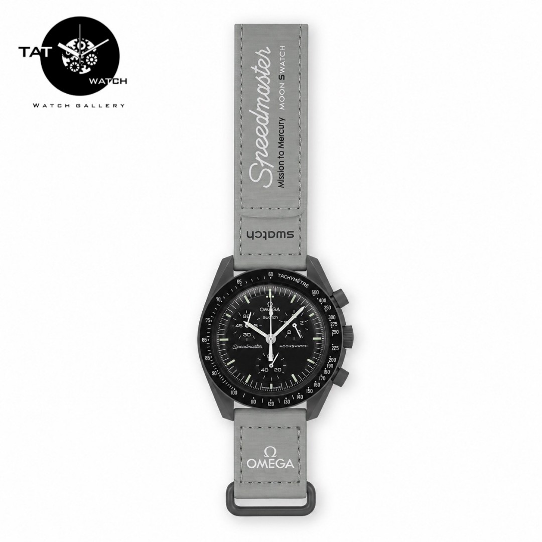 ساعت مردانه زنانه امگا سواچ عطارد Mercury طوسی سه موتوره کرنو با با جعبه omega swatch ساعت مچی