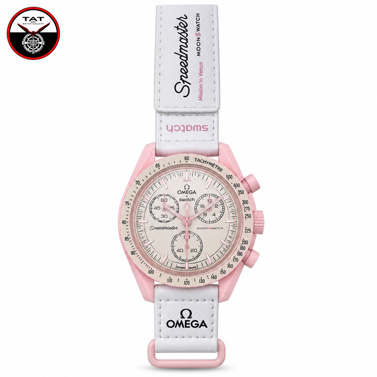 ساعت زنانه امگا سواچ ونوس Venus صورتی سه موتوره کرنو با جعبه omega swatch ساعت مچی