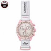 ساعت زنانه امگا سواچ ونوس Venus صورتی سه موتوره کرنو با جعبه omega swatch ساعت مچی