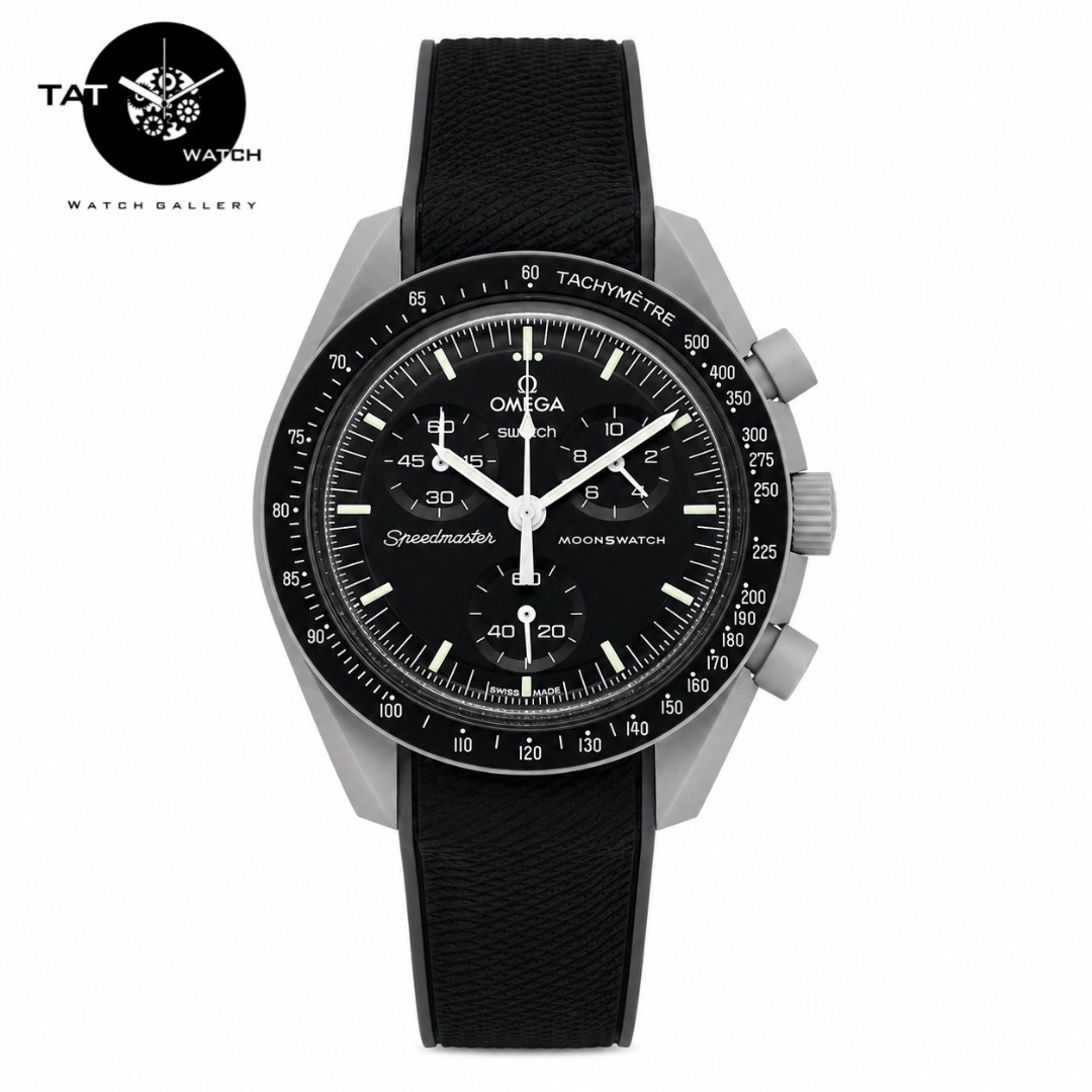 ساعت مردانه زنانه امگا سواچ ماه moon بند رابر 3موتور فعال قفل امگایی با ساعت مچی باجعبه omega swatch
