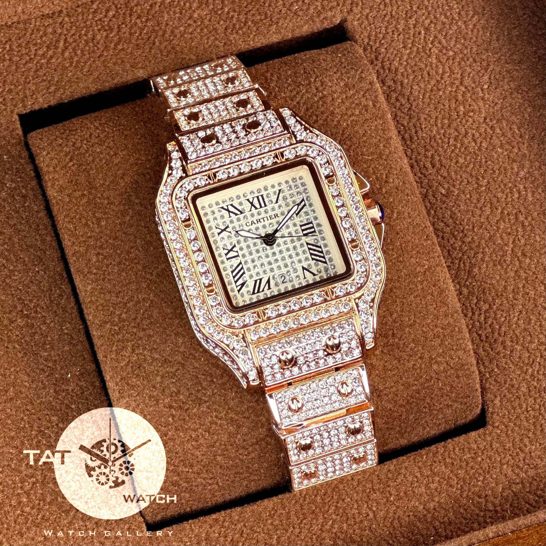ساعت مچی زنانه کارتیر فول نگین رزگلد دارای و جعبه و CARTIER