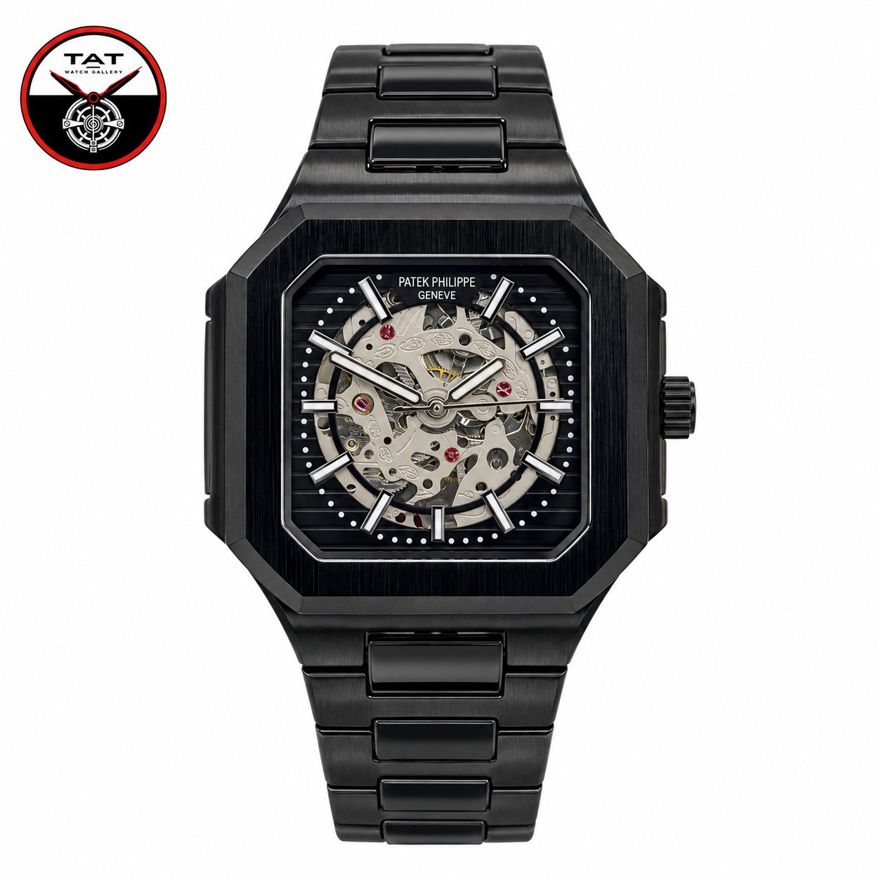 ساعت مردانه پتک فیلیپ کوبیتوس اتومات بدون باتری اسکلتون شیشه ای موتور مشخص جعبه Patek Philippe مچی