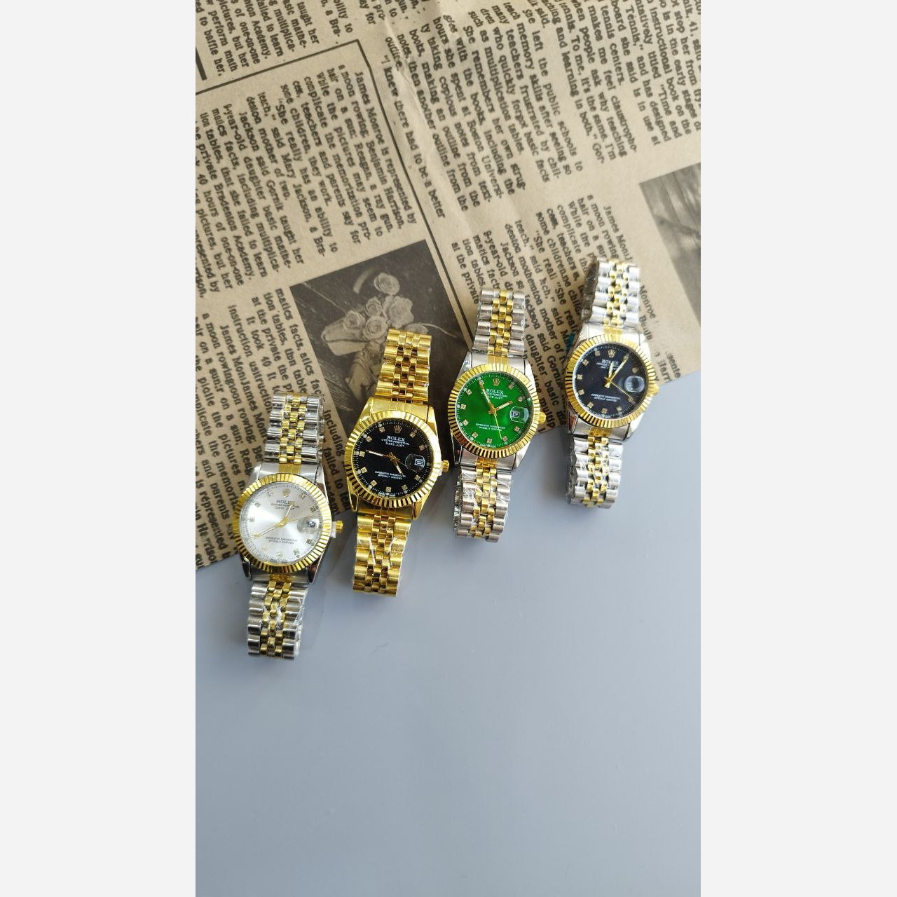 ساعت مچی رولکس دیت جاست زنانه و مردانه rolex بند طلایی صفحه مشکی + جعبه هدیه و باتری اضافی
