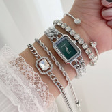 ست 5 تیکه دستبند و ساعت مچی زنانه بند استیل زنجیری طرح کارتیر Chanel