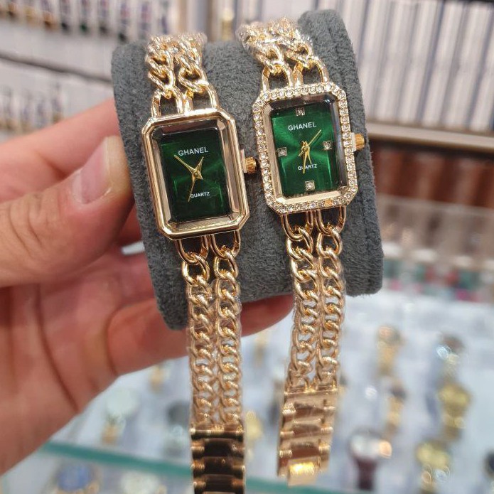 ست 5 تیکه دستبند و ساعت مچی زنانه بند استیل زنجیری طرح کارتیر Chanel