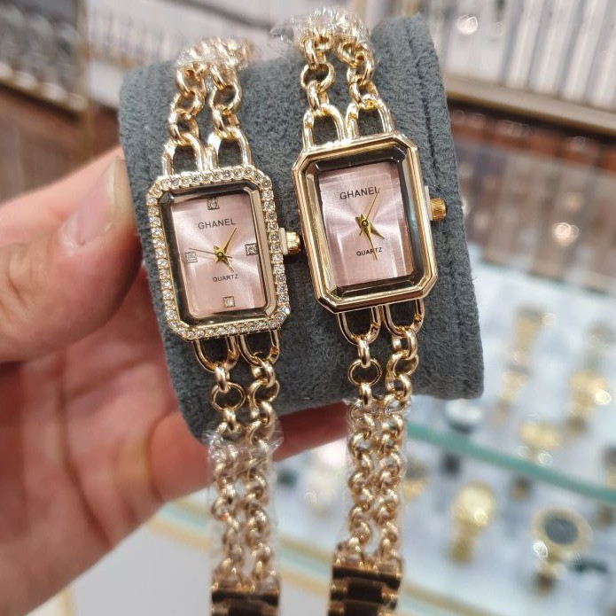 ست 5 تیکه دستبند و ساعت مچی زنانه بند استیل زنجیری طرح کارتیر Chanel