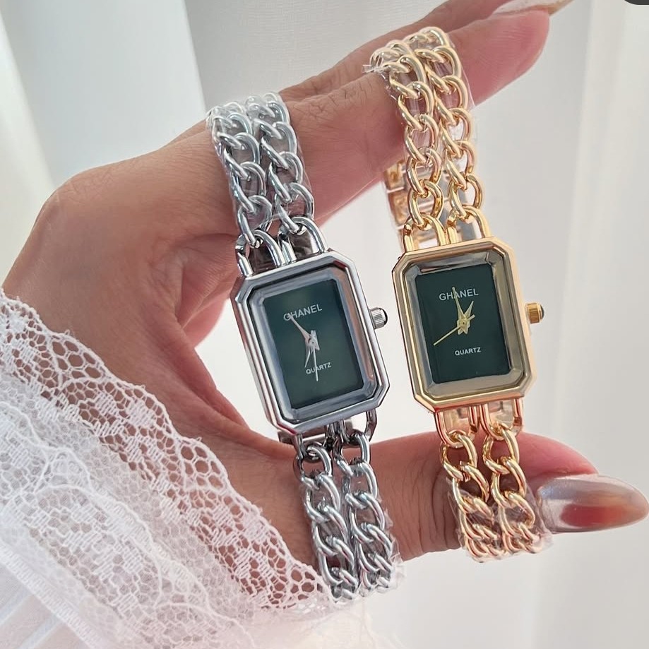 ست 5 تیکه دستبند و ساعت مچی زنانه اقتصادی بند استیل زنجیری طرح کارتیر Chanel