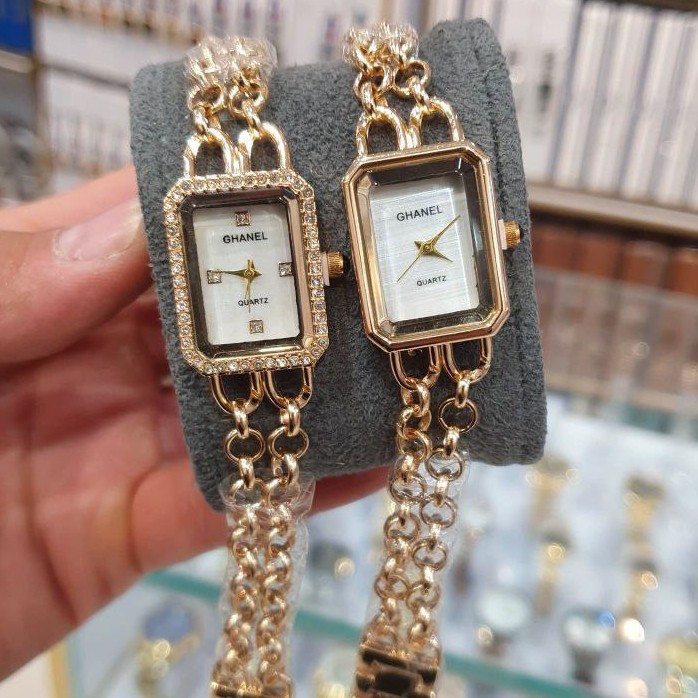 ست 5 تیکه دستبند و ساعت مچی زنانه اقتصادی بند استیل زنجیری طرح کارتیر Chanel