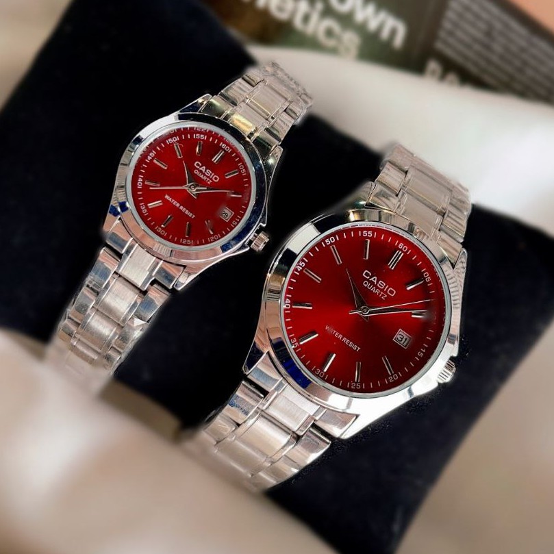 ست و تک زنانه مردانه ساعت مچی بند استیل صفحه رنگی کاسیو دارای رنگبندی Casio