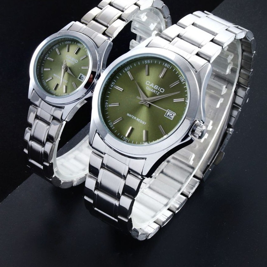 ست و تک زنانه مردانه ساعت مچی بند استیل صفحه رنگی کاسیو دارای رنگبندی Casio