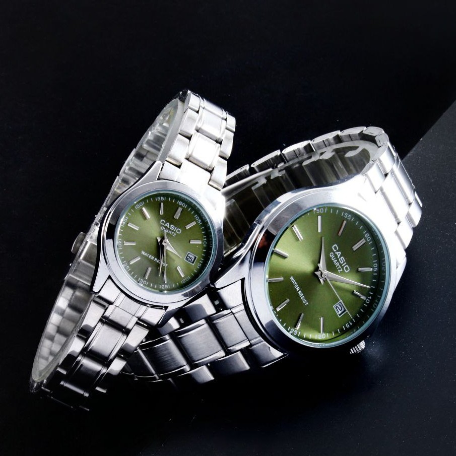 ست و تک زنانه مردانه ساعت مچی بند استیل صفحه رنگی کاسیو دارای رنگبندی Casio