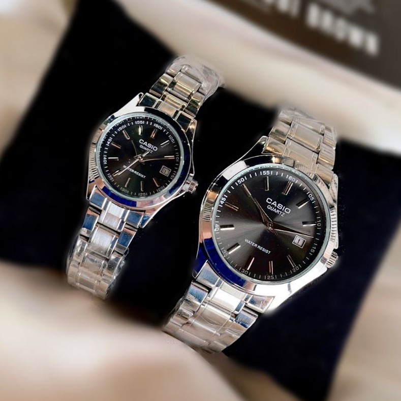 ست و تک زنانه مردانه ساعت مچی بند استیل صفحه رنگی کاسیو دارای رنگبندی Casio