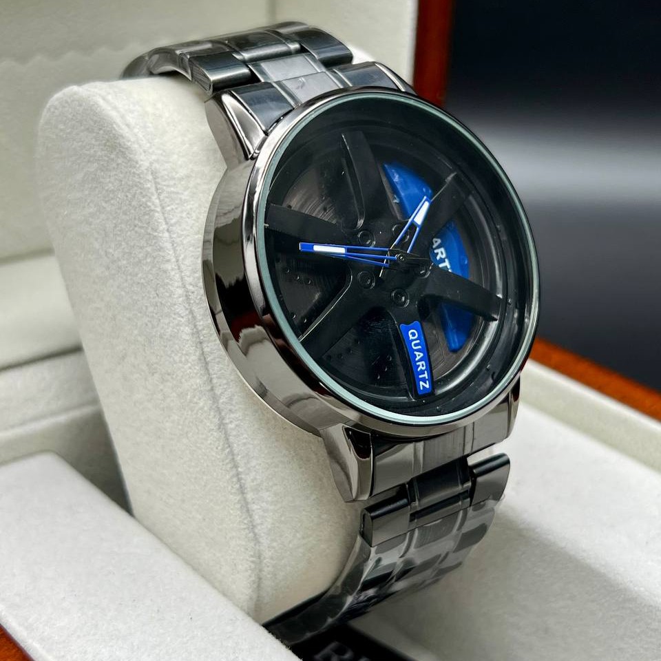 ساعت مچی مردانه صفحه متحرک چرخان طرح رینگ BMW