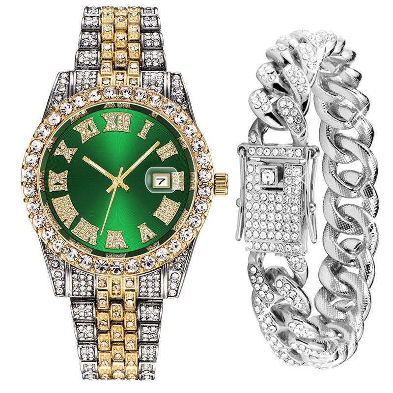 ست ساعت مچی فول استون رولکس به همراه دستبند فول استون دارای رنگبندی rolex
