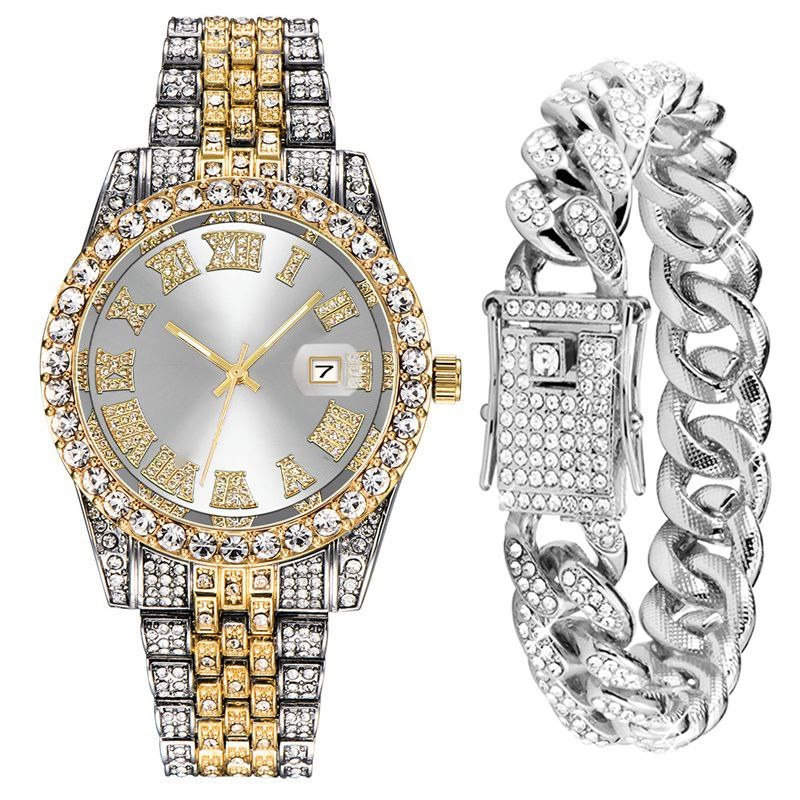 ست ساعت مچی فول استون رولکس به همراه دستبند فول استون دارای رنگبندی rolex