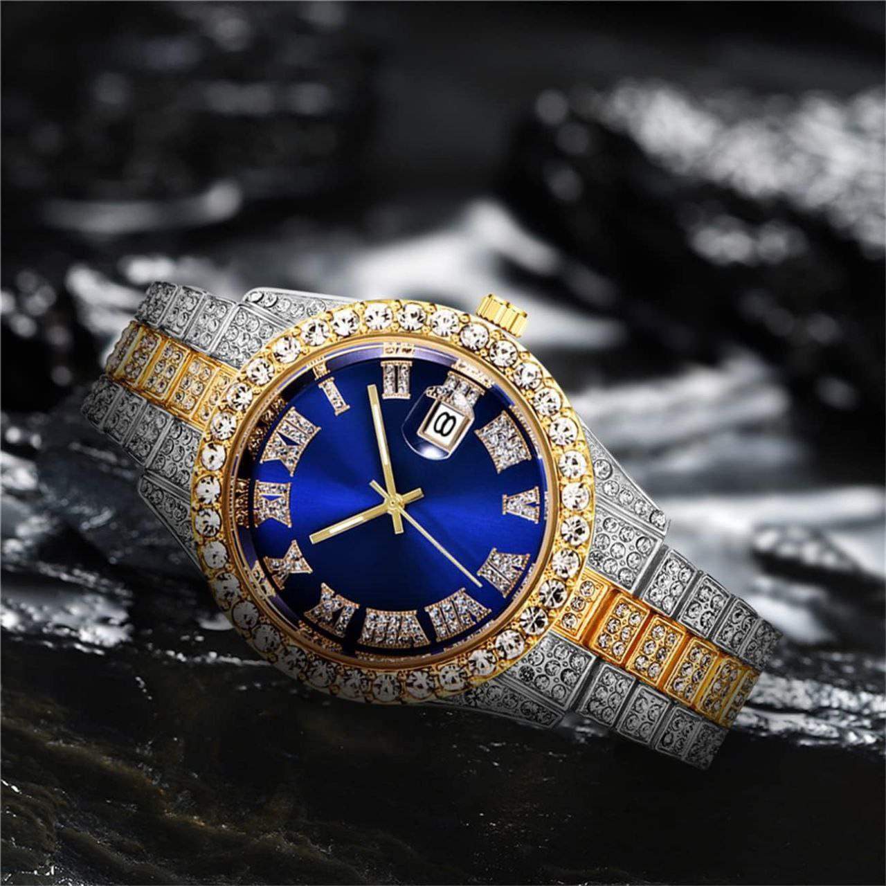 ست ساعت مچی فول استون رولکس به همراه دستبند فول استون دارای رنگبندی rolex