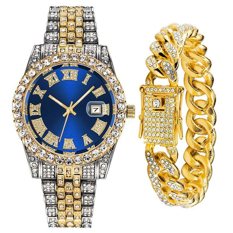 ست ساعت مچی فول استون رولکس به همراه دستبند فول استون دارای رنگبندی rolex