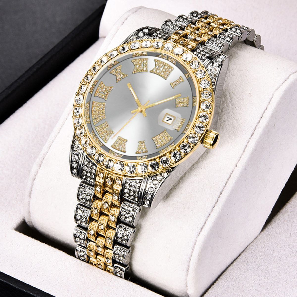 ست ساعت مچی فول استون رولکس به همراه دستبند فول استون دارای رنگبندی rolex