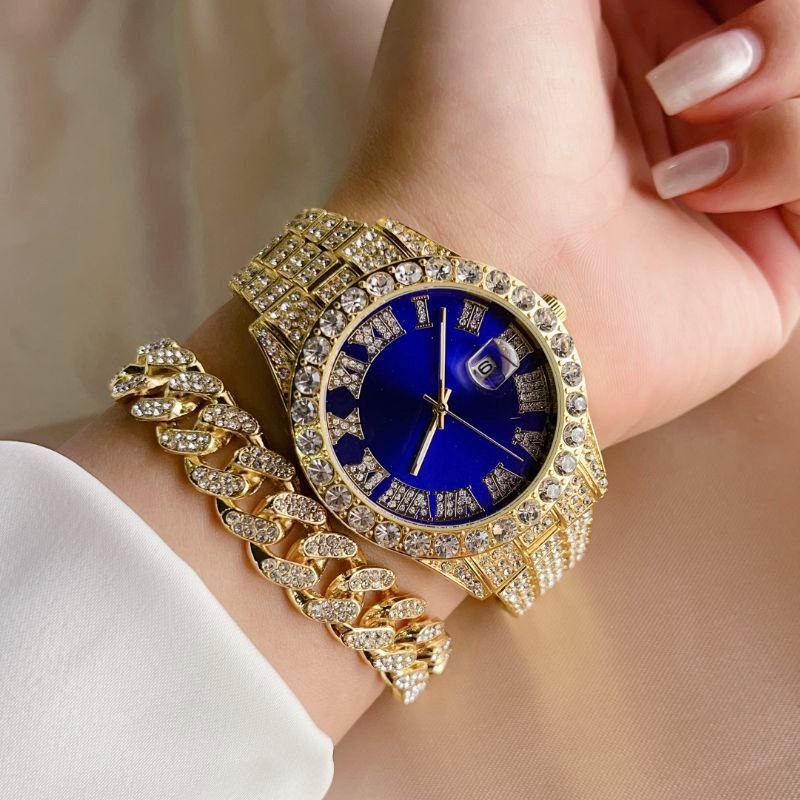 ست ساعت مچی فول استون رولکس به همراه دستبند فول استون دارای رنگبندی rolex