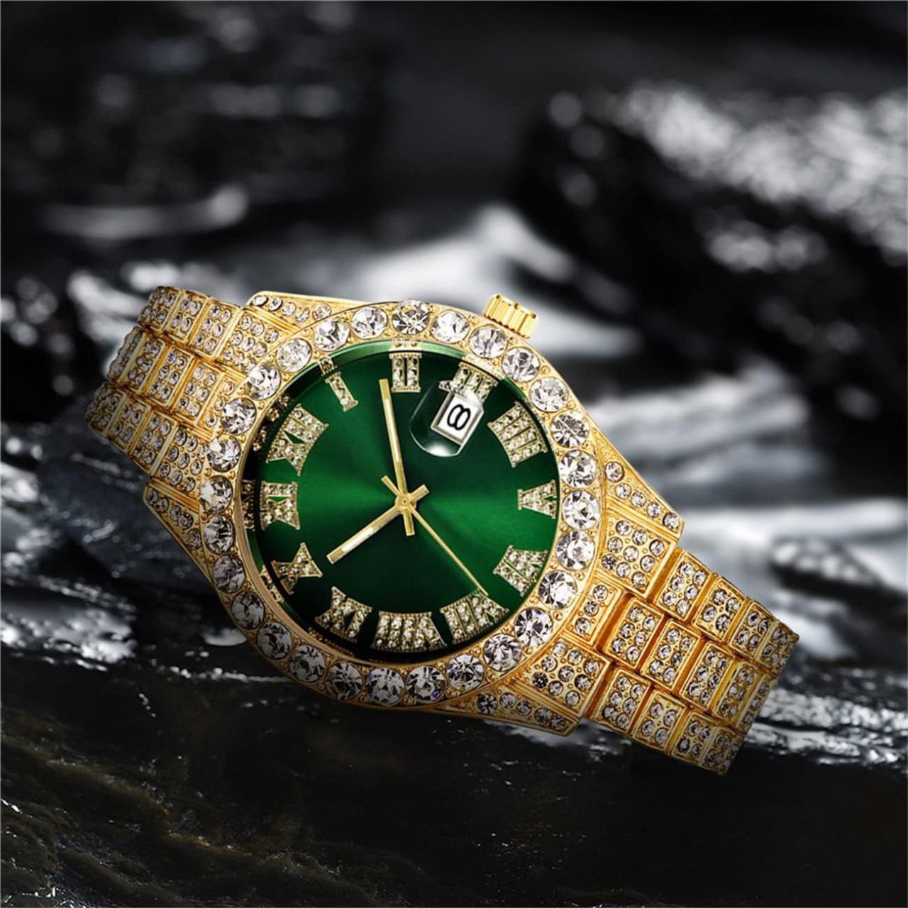 ست ساعت مچی فول استون رولکس به همراه دستبند فول استون دارای رنگبندی rolex