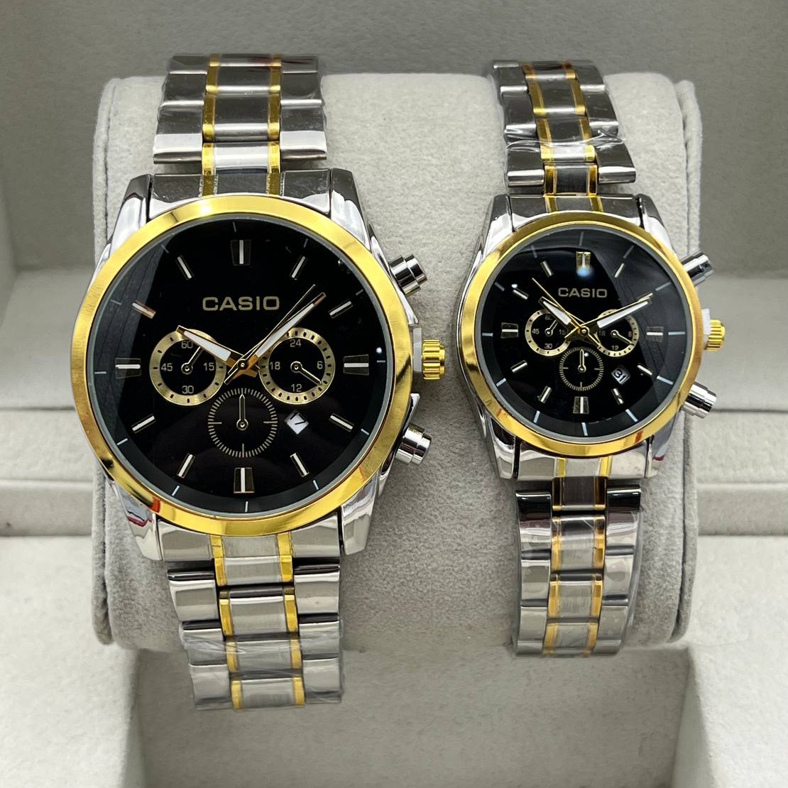 ست و تک ساعت مچی زنانه مردانه بند استیل طرح سه موتوره کاسیو ادیفایس Casio