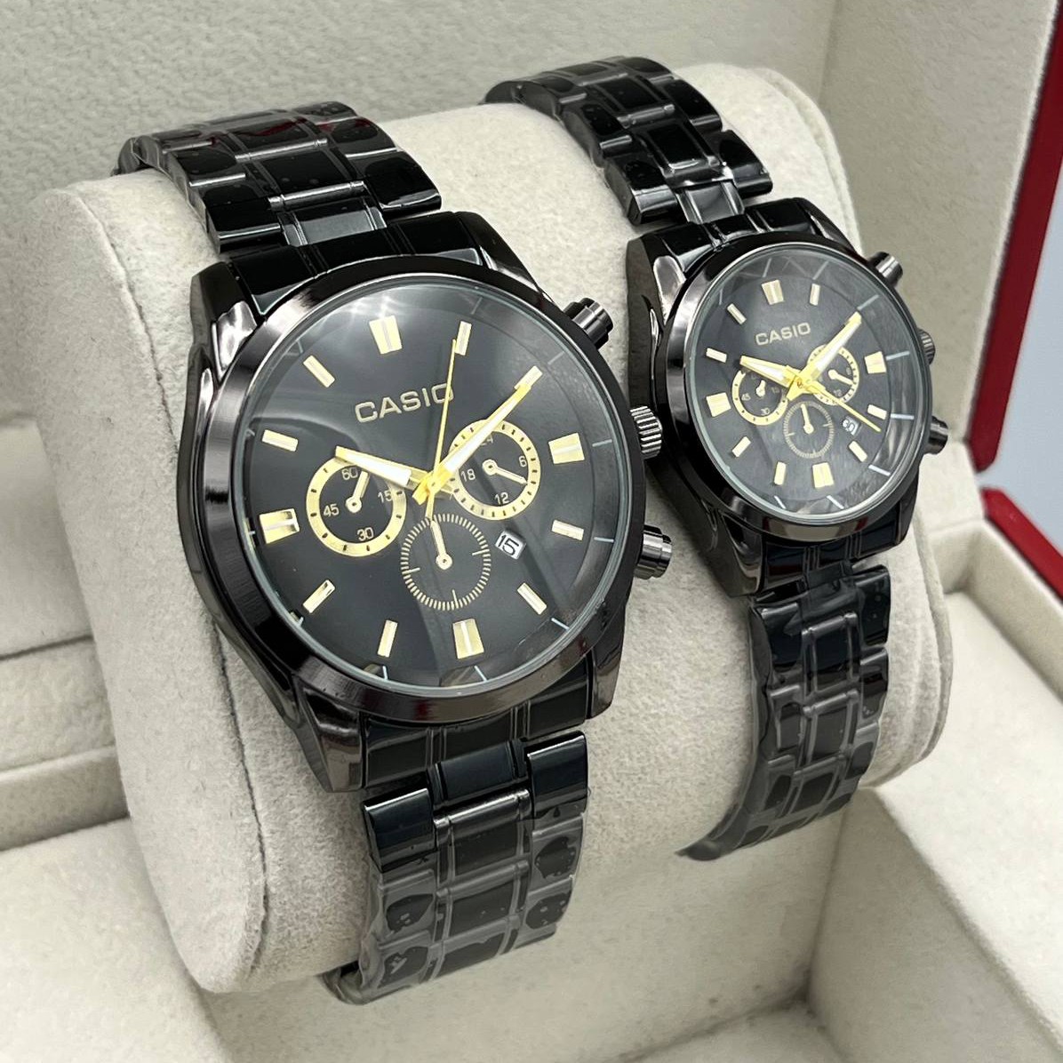 ست و تک ساعت مچی زنانه مردانه بند استیل طرح سه موتوره کاسیو ادیفایس Casio