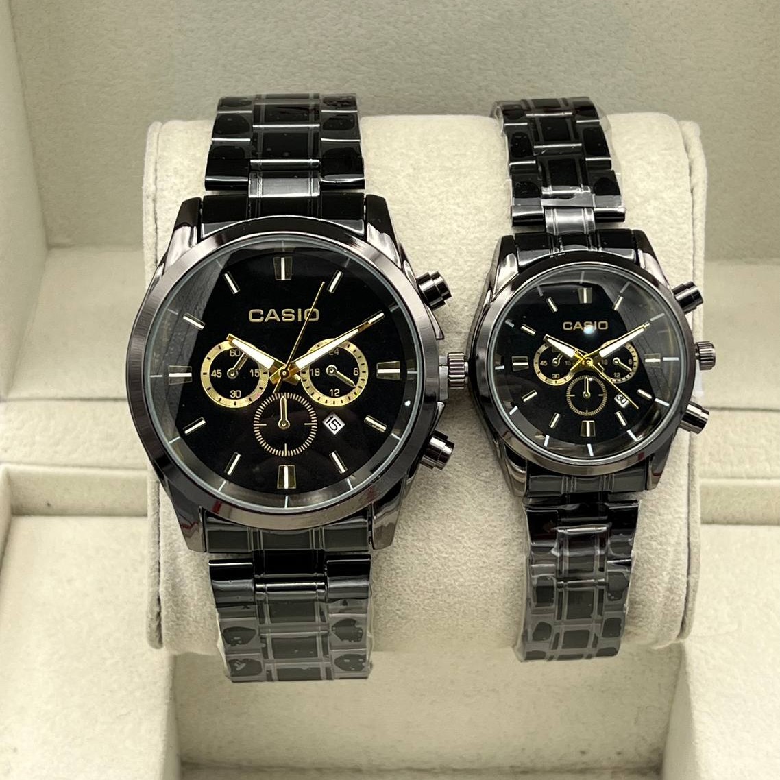 ست و تک ساعت مچی زنانه مردانه بند استیل طرح سه موتوره کاسیو ادیفایس Casio