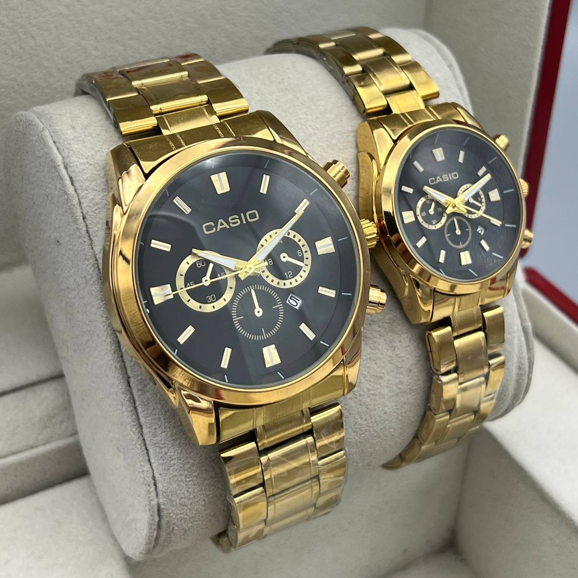 ست و تک ساعت مچی زنانه مردانه بند استیل طرح سه موتوره کاسیو ادیفایس Casio