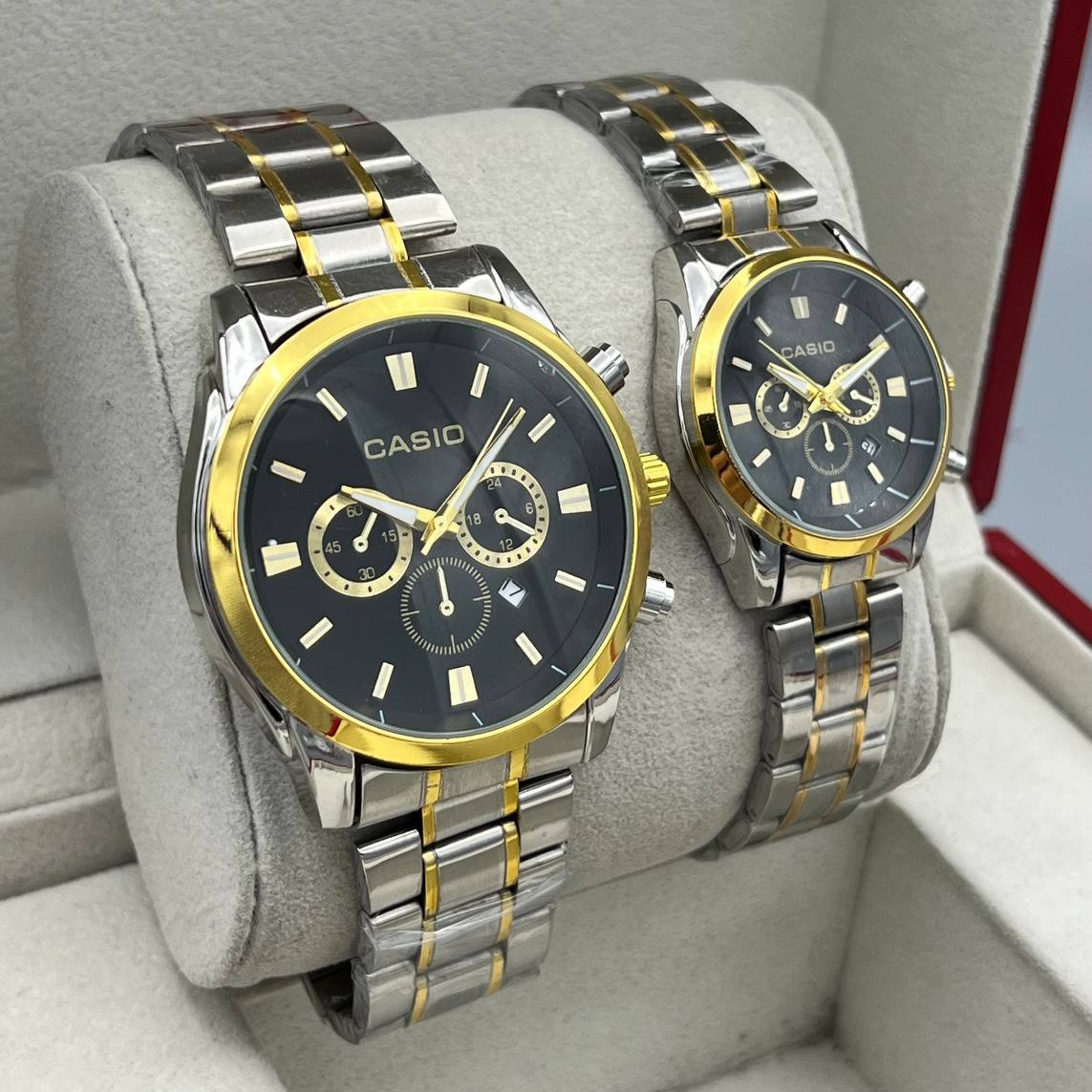 ست و تک ساعت مچی زنانه مردانه بند استیل طرح سه موتوره کاسیو ادیفایس Casio