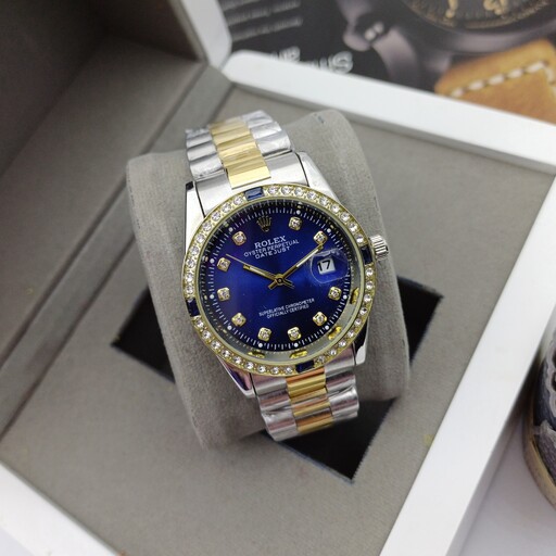 ساعت مچی رولکس قفل اصلی بند استیل توپر قاب نگینی یاقوتی Rolex