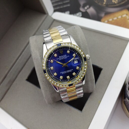 ساعت مچی رولکس قفل اصلی بند استیل توپر قاب نگینی یاقوتی Rolex