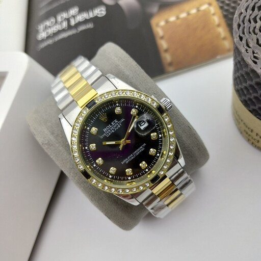ساعت مچی رولکس قفل اصلی بند استیل توپر قاب نگینی یاقوتی Rolex