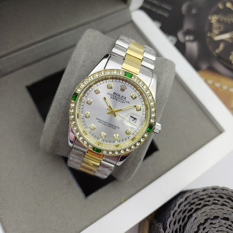 ساعت مچی رولکس قفل اصلی بند استیل توپر قاب نگینی یاقوتی Rolex