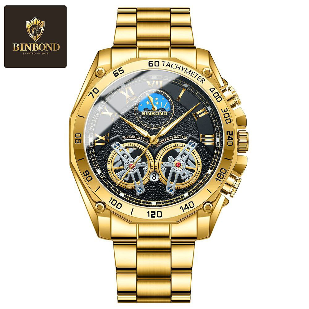 ساعت مچی مردانه اورجینال رنگ ثابت و ضداب طرح سه موتوره بینبند binbond