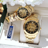 ست و تک زنانه مردانه ساعت مچی اتومات سیکو قلب باز پشت شیشه ای دارای رنگبندی SEIKO