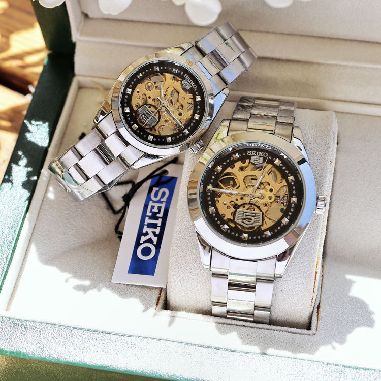 ست و تک زنانه مردانه ساعت مچی اتومات سیکو قلب باز پشت شیشه ای دارای رنگبندی SEIKO